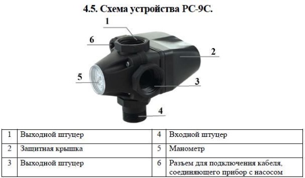 Реле давления Vodotok РС-9C, с манометром, без кабеля