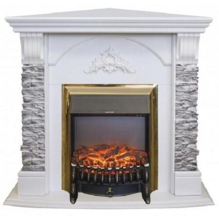 Угловой электрокамин с эффектом живого огня Real-Flame Athena Corner GR STD/EUG/24 WT с очагом Fobos