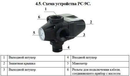 Реле давления Vodotok РС-9C, с манометром, без кабеля