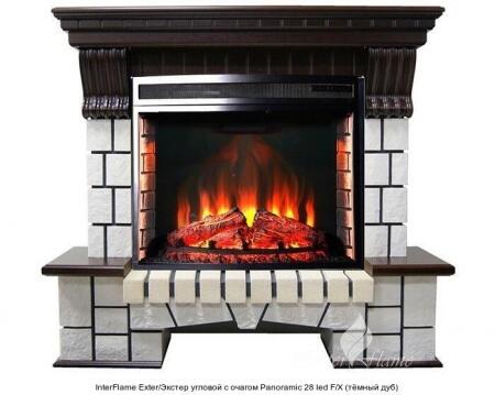Каменный камин (портал+очаг) InterFlame Exter/Экстер угловой с очагом Panoramic 28 led F/X