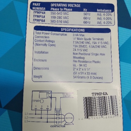 Реле контроля фаз трехфазное TPMP4A SUPCO (350-540 В, пер.ток, 50Гц) USA