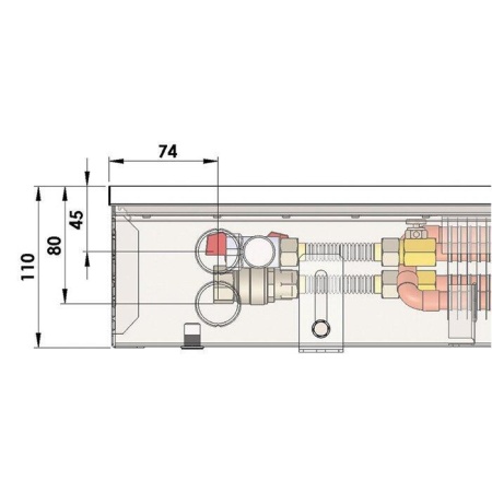 Внутрипольный конвектор длиной 2,1 м - 3 м Minib COIL-PB110 3000