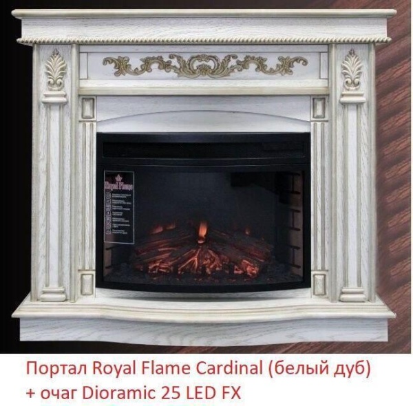 Деревянный портал Royal Flame Cardinal под очаг Dioramic 25 LED FX White Oak