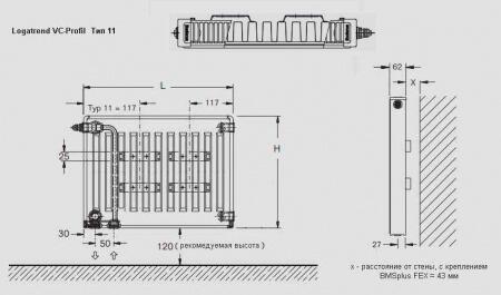 Стальной панельный радиатор Тип 11 Buderus Радиатор VK-Profil 11/400/1600, re (36) (C)