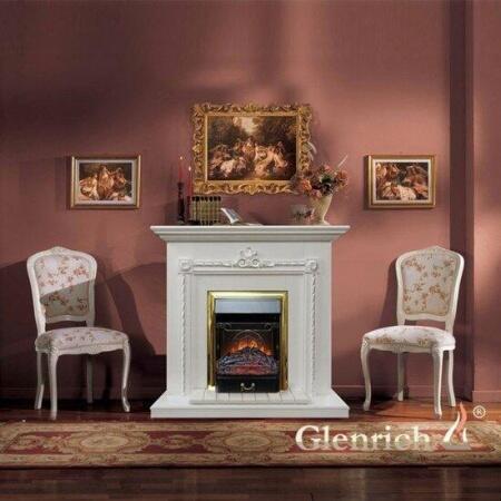 Электрокамин (очаг+портал) Glenrich Шервуд (Magestic brass) Белый