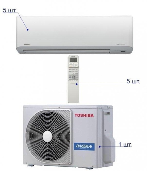 Мульти сплит система на 5 комнат Toshiba RAS-5M34UAV-E1/RAS-B10N3KV2-E*5шт