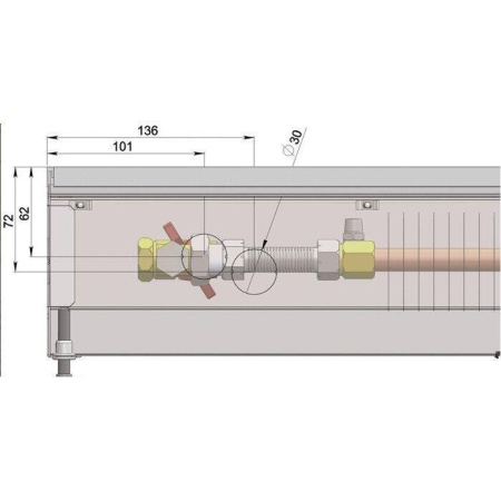 Внутрипольный конвектор длиной 30 см - 1 м Minib COIL-P 900