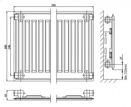 Стальной панельный радиатор Тип 10 Kermi FKO 10 400x1000