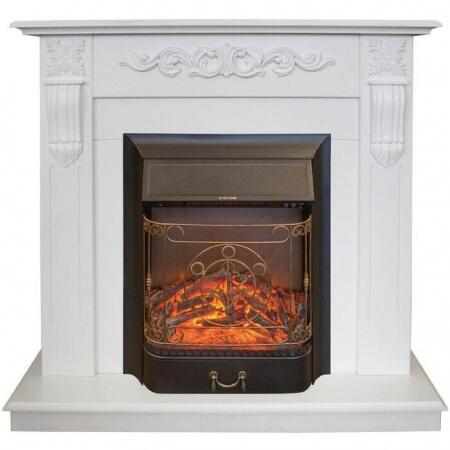 Электрический камин с эффектом живого огня Real-Flame Dominica STD/EUG WT с очагом Fobos s Lux BL/BR