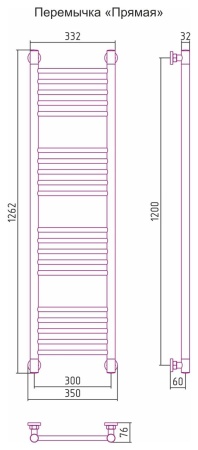Водяной полотенцесушитель лесенка Сунержа Богема+ 1200x300