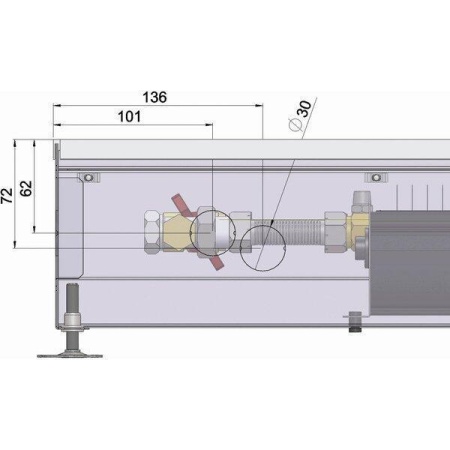 Внутрипольный конвектор длиной 1,6 м - 2 м Minib COIL-KT3  2000