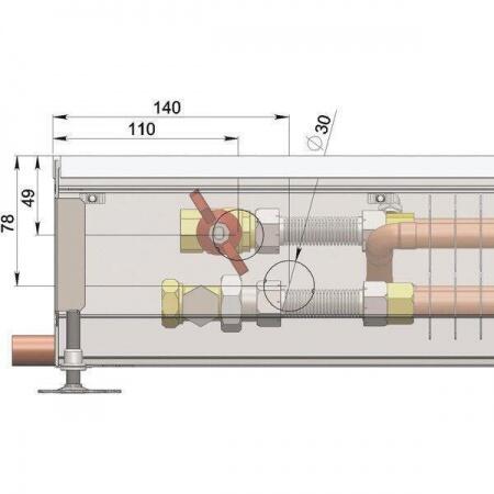 Внутрипольный конвектор длиной 2,1 м - 3 м Minib COIL-PO/4 2500