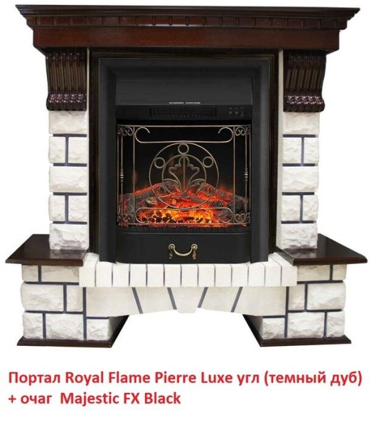 Портал из камня Royal Flame Pierre Luxe угл. под классический очаг (Темный дуб)