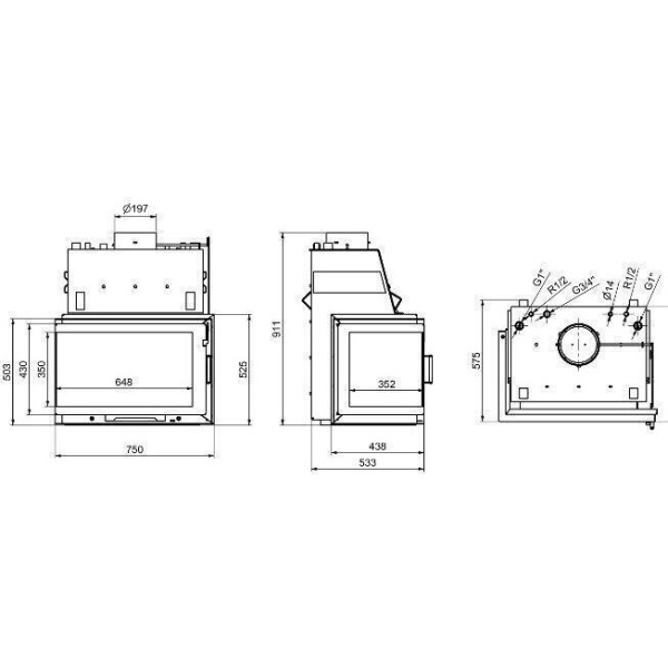 Дровяная топка  Technical PanAqua 75 CG (R/L)