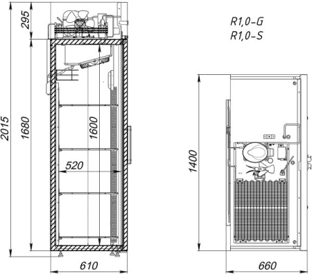 Шкаф холодильный Аркто R1.0-S (P) короткие ручки