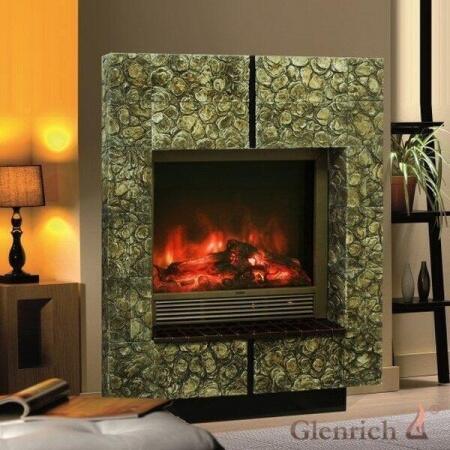 Электрокамин (очаг+портал) Glenrich Да Винчи 33 (Sharm 33 BL,BR) камень-Оливковый